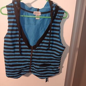 Self Esteem Black and Blue Striped Hoodie Vest